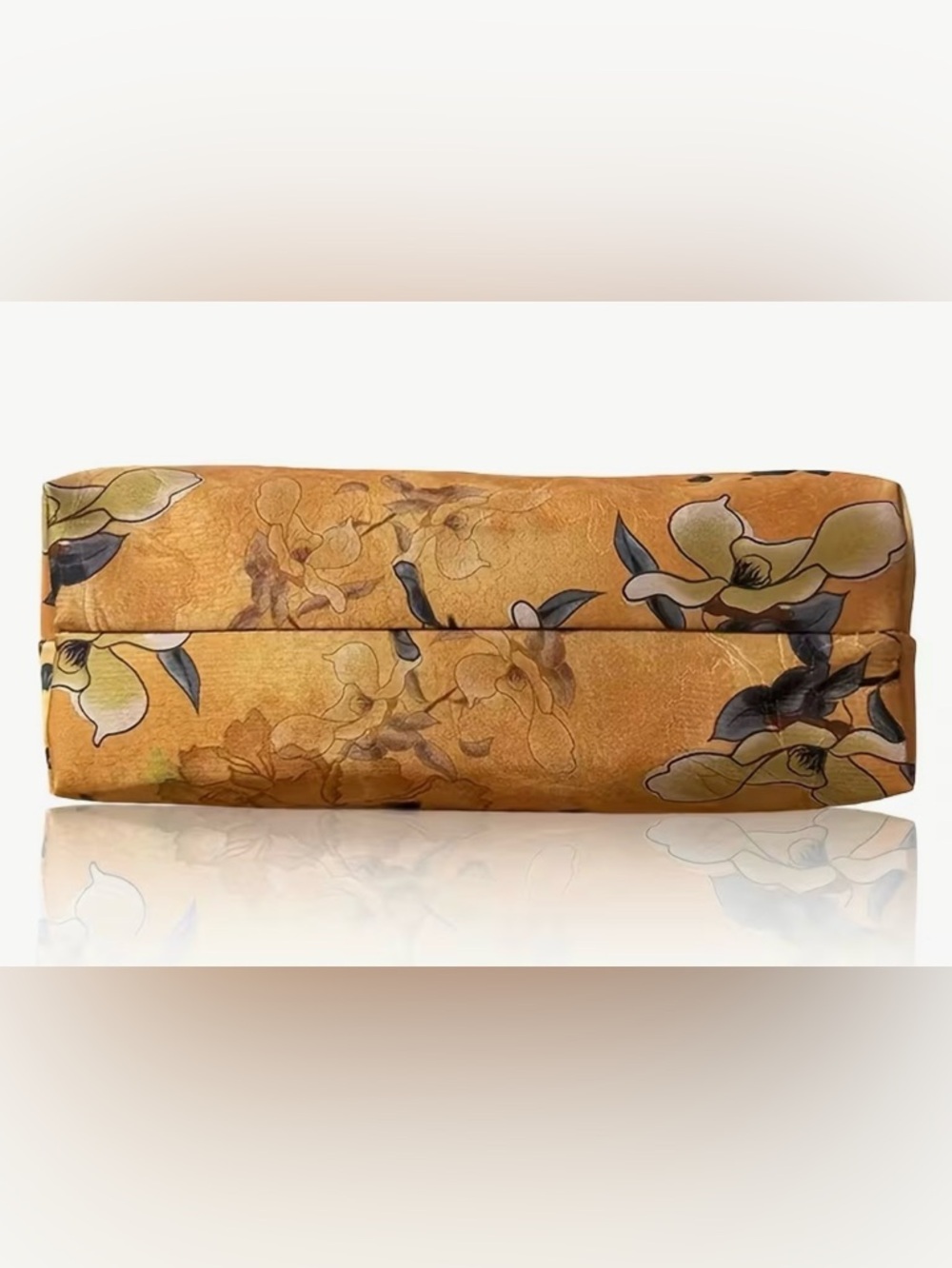 Yellow and Gold Floral Tote Bag with Bamboo Handle - Picture 3 of 3